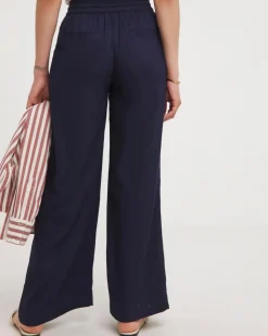 Navy Linen Mix Wide Leg Trousers