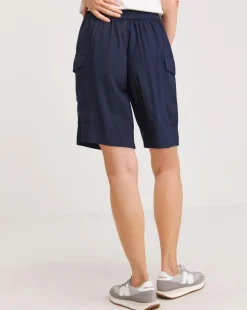 Navy Lyocell Rich Soft Utility Bermuda Shorts