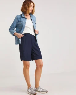 Navy Lyocell Rich Soft Utility Bermuda Shorts