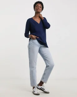 Navy Slouchy V Neck Tunic