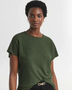 Olive Crew Neck Textured Top