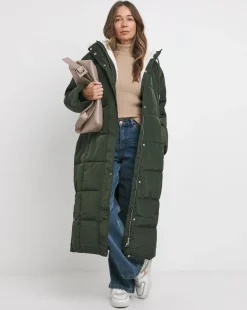 Olive Water Resist Padded Maxi Coat
