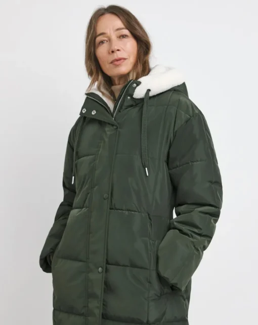 Olive Water Resist Padded Maxi Coat