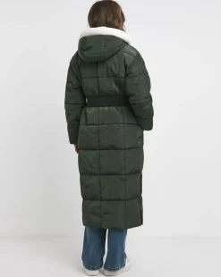 Olive Water Resist Padded Maxi Coat