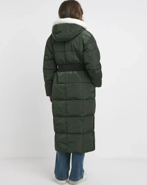 Olive Water Resist Padded Maxi Coat