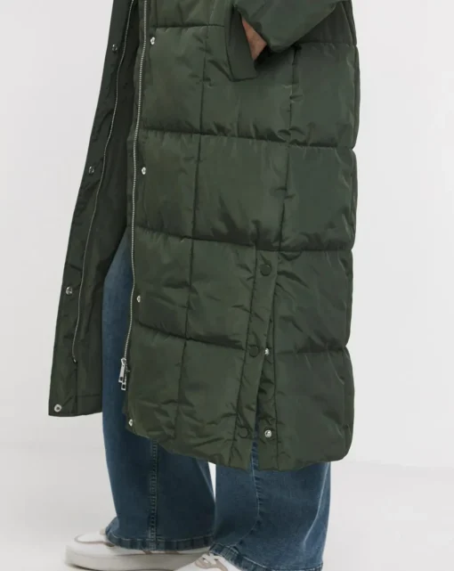Olive Water Resist Padded Maxi Coat