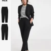 2 Pack Black Jersey Tapered Leg Trousers