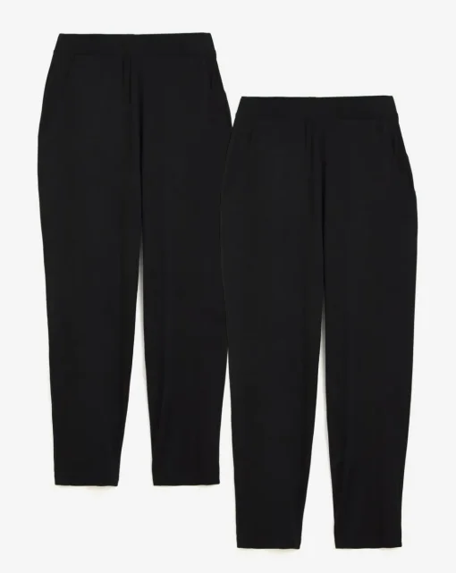 2 Pack Black Jersey Tapered Leg Trousers