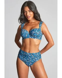 Panache Bette Balcony Wired Wide Strap Bikini Top Blue Posy Print