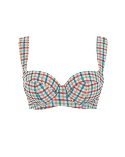 Panache Bette Balcony Wired Wide Strap Bikini Top Seersucker Check