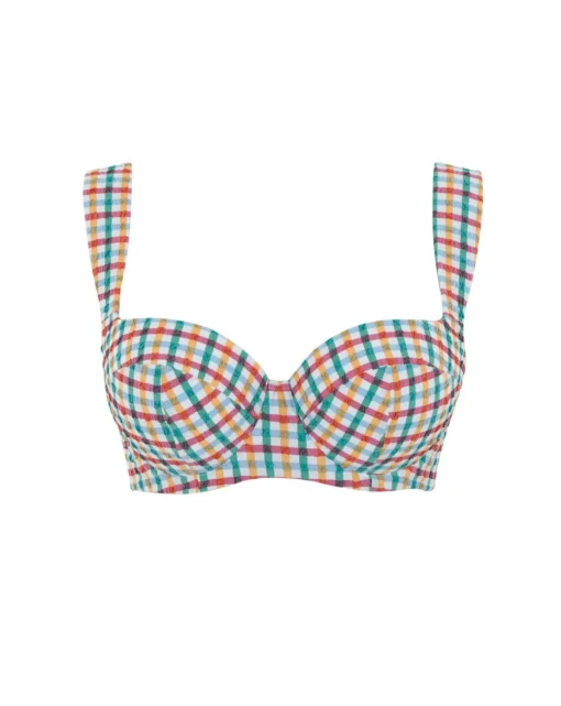 Panache Bette Balcony Wired Wide Strap Bikini Top Seersucker Check