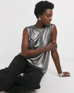 Pewter Crew Neck Foiled Tank
