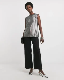 Pewter Crew Neck Foiled Tank