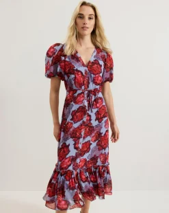 Phase Eight Francesca Floral V Neck Midi Dress