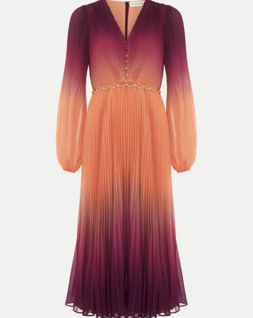 Phase Eight Mira Ombre Button Detail Pleat Dress