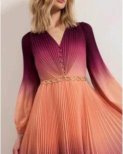 Phase Eight Mira Ombre Button Detail Pleat Dress