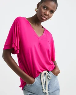 Pink Double Angel Sleeve V-Neck Top