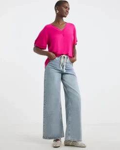 Pink Double Angel Sleeve V-Neck Top