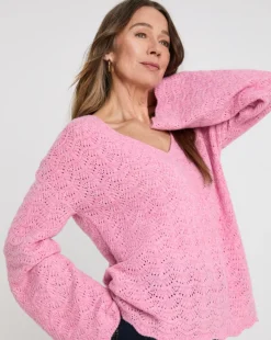 Pink Flute Sleeve Pointelle Top