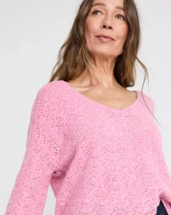 Pink Flute Sleeve Pointelle Top