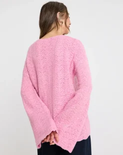 Pink Flute Sleeve Pointelle Top