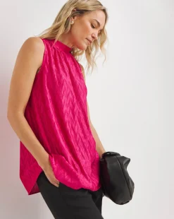 Pink Halter Neck Pleated Top