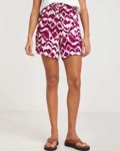 Pink Print Crinkle Shirred Waist Shorts