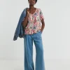 Pink Print V-Neck Bubble Hem Top
