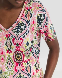 Pink Print V-Neck Bubble Hem Top