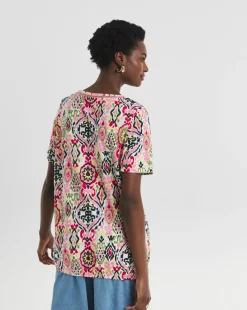 Pink Print V-Neck Bubble Hem Top