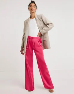 Pink Satin Trousers with Pull On Waist