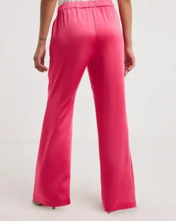Pink Satin Trousers with Pull On Waist
