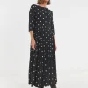 Pleated 3/4 Sleeve Slash Neck Dress