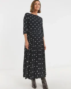Pleated 3/4 Sleeve Slash Neck Dress