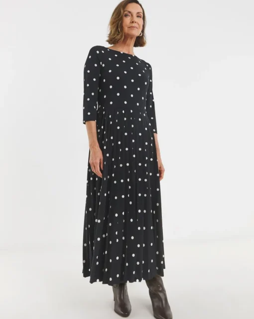 Pleated 3/4 Sleeve Slash Neck Dress