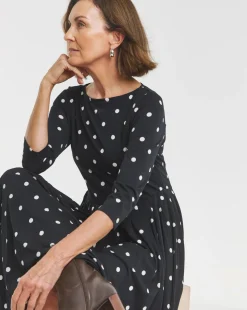Pleated 3/4 Sleeve Slash Neck Dress