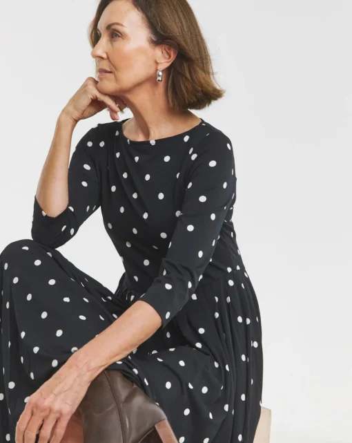 Pleated 3/4 Sleeve Slash Neck Dress