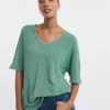 Popcorn Yarn V-neck Short Sleeve Top
