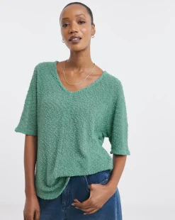 Popcorn Yarn V-neck Short Sleeve Top