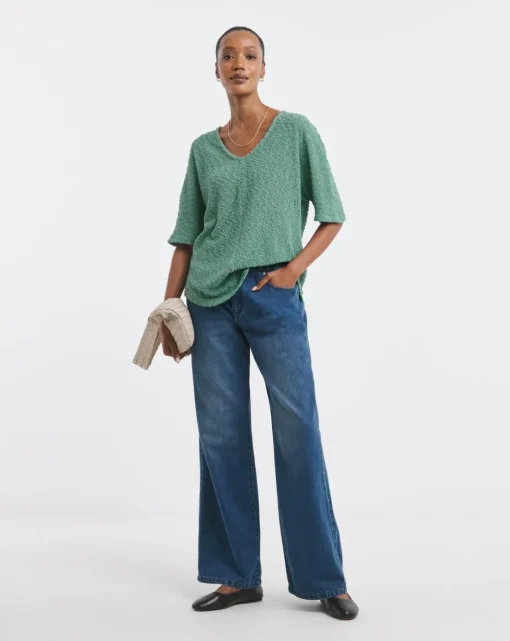 Popcorn Yarn V-neck Short Sleeve Top