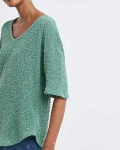 Popcorn Yarn V-neck Short Sleeve Top