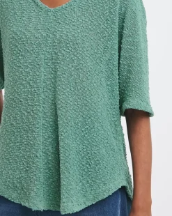 Popcorn Yarn V-neck Short Sleeve Top