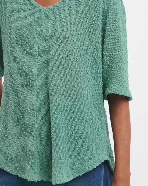 Popcorn Yarn V-neck Short Sleeve Top