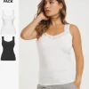 Pretty Secrets 2 Pack Lace Trim Vests White/Black