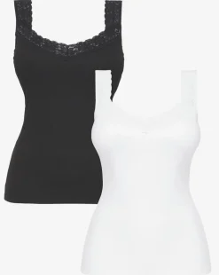 Pretty Secrets 2 Pack Lace Trim Vests White/Black