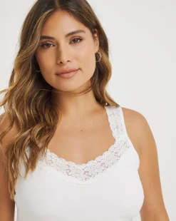 Pretty Secrets 2 Pack Lace Trim Vests White/Black