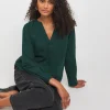 Printed Brushed Cotton V Neck Long Sleeve Blouse