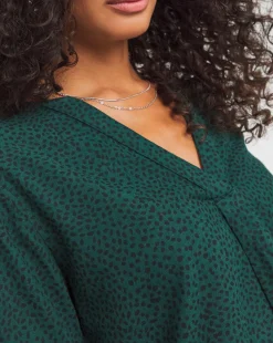 Printed Brushed Cotton V Neck Long Sleeve Blouse