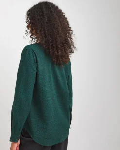 Printed Brushed Cotton V Neck Long Sleeve Blouse