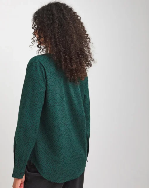 Printed Brushed Cotton V Neck Long Sleeve Blouse